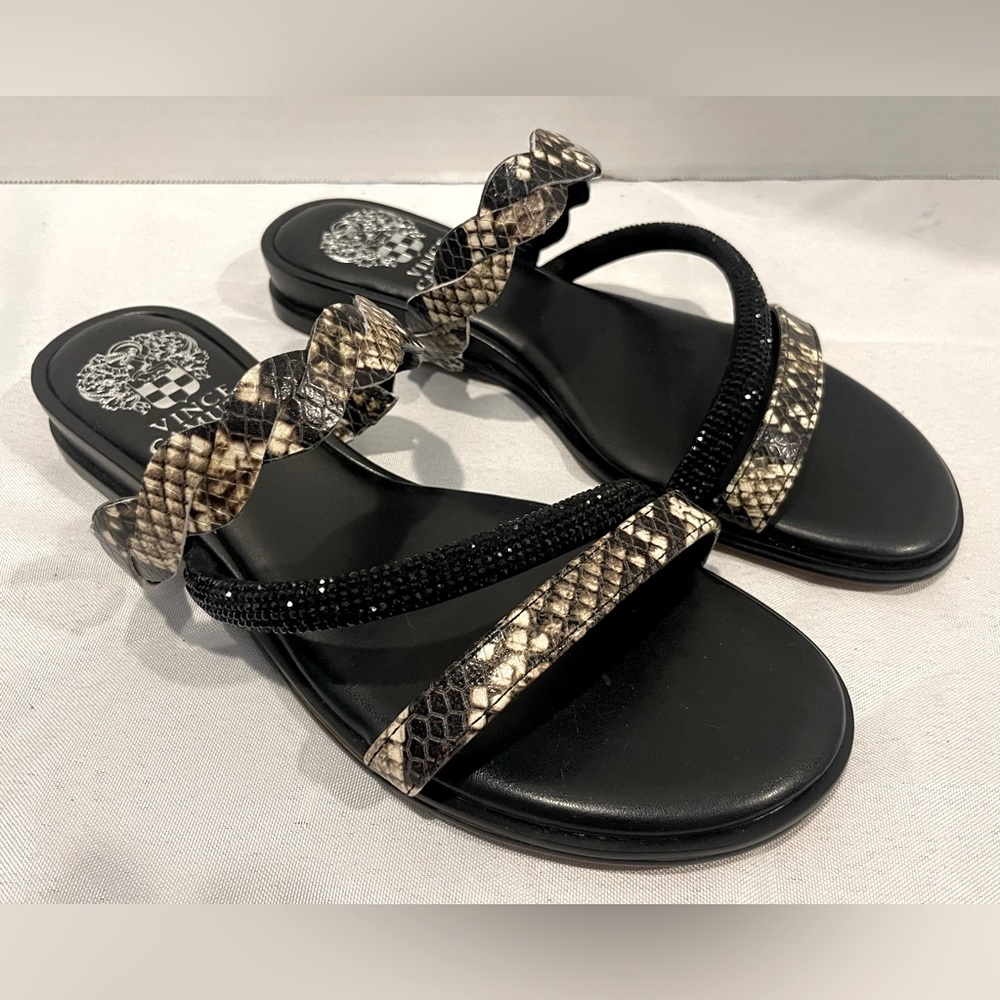 VINCE CAMUTO Aruelle Snake Diamond Black Leather Sandals Women’s Size 6 1/2